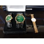 A LADIES AND GENTS LOUIS PICARD WRISTWATCH AND AN AVIA GOLD COLOURED LADIES WRISTWATCH BOTH BOXED