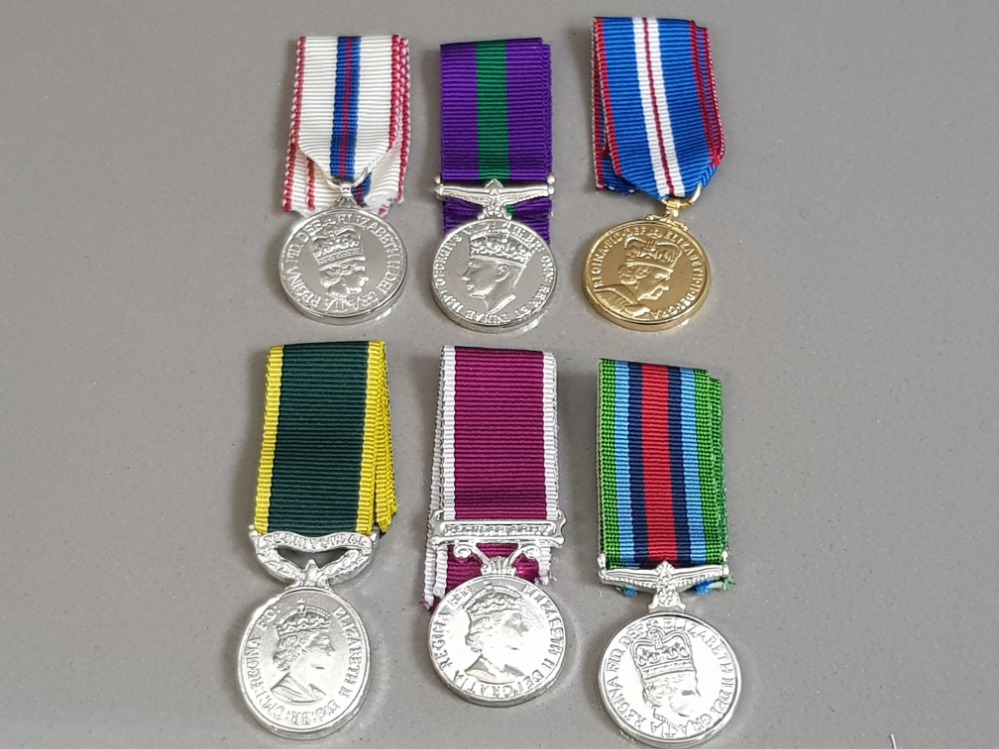 6 MODERN MINATURES GSM MEDALS INCLUDES TERRITORIAL, 1977 JUBILEE, 2002 JUBILEE, REGULAR ARMY LSGC,