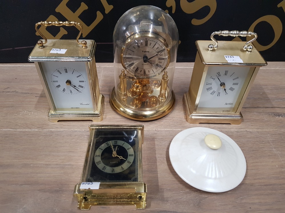 METALWARE TO INCLUDE A 3 BRANCH CANDLEABRA BY IANTHE AN ANNIVERSARY CLOCK BY KUNDO 3 CARRIAGE CLOCKS - Image 2 of 2