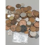 BOX OF PRE DECIMAL AND EARLY DECIMAL COINS INC FLORIN HALF CROWNS SIX PENCES AND EEC RING OF HANDS