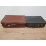 2 VINTAGE SUITCASES INC LEATHER PIONEER LUGGAGE AND ANTLER