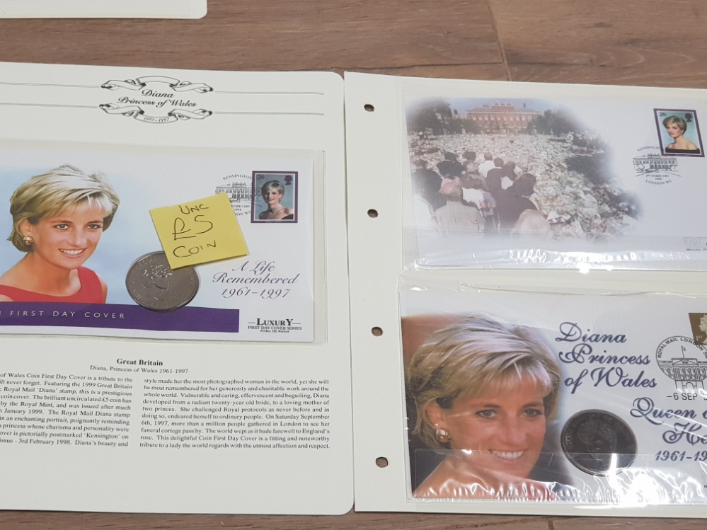 13 COMMEMORATIVE FIRST DAY COVERS INCLUDING UNCIRCULATED LADY DIANA 5 POUND COIN - Image 2 of 2