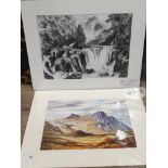 A WATERCOLOUR TITLED BEN LOYAL FROM THE EAST SIGNED BY J D PARRACK ALSO TOGETHER WITH A CHARCOAL