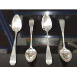 A SET OF FOUR GEORGE III SILVER TEASPOONS BY DOROTHY LANGLANDS NEWCASTLE WITH INITIALS IN 55.8G