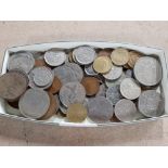 TRAY OF PRE DECIMAL ENGLISH COINS AND EARL DECIMAL AND FOREIGN COINS