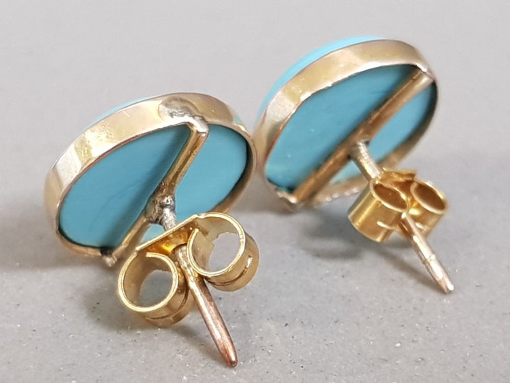 9CT YELLOW GOLD TURQUOISE STUDS 2.1G - Image 3 of 3