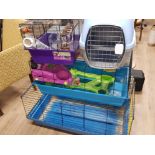 LARGE GUINEA PIG CAGE AND 2 HAMSTER CAGES ALSO INCLUDES PET CARRIER