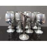 A SET OF 8 PEWTER GOBLETS FOR THE ASSOCIATION OF BRITISH PEWTER CRAFTSMEN ETCHED WITH NAWB AND