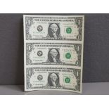 USA UNCUT STRIP OF THREE UNCIRCULATED BANKNOTES