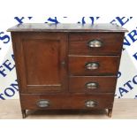 SMALL VINTAGE OAK UNIT WITH CUPBOARD AND DRAWERS 64CM BY 25CM BY 60CM