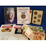 COINS AND BANKNOTES INCLUDING QUEEN ELIZABETH II 80TH BIRTHDAY CROWN