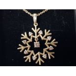 SILVER AND CZ SNOWFLAKE PENDANT AND NECKLET 6.6G