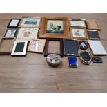 ASSORTED PICTURE FRAMES A BUNNYKINS ROYAL DOULTON NURSERY PLATE SILVER COLOURED TRINKET BOX ETC