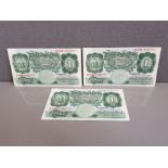 THREE 1 POUND BANKNOTES 1949-55 BEALE, 3 CONSECUTIVE NUMBERS, VF TO EF