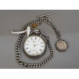 HALLMARKED SILVER SAMUEL MARKET STREET MANCHESTER POCKET WATCH, IN WORKING CONDITION WITH CHAIN