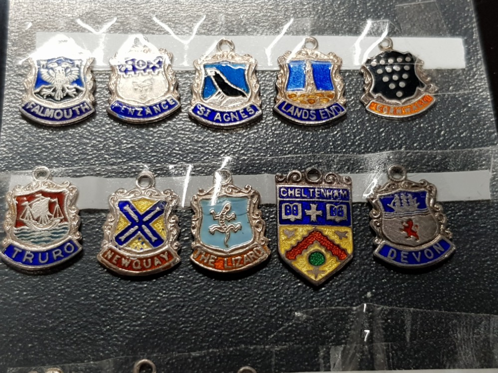 19 STERLING SILVER ENAMEL PLACE SHIELD CHARMS ALL STAMPED OR HALLMARKED DEVON CORNWALL SOUTH OF - Image 2 of 3