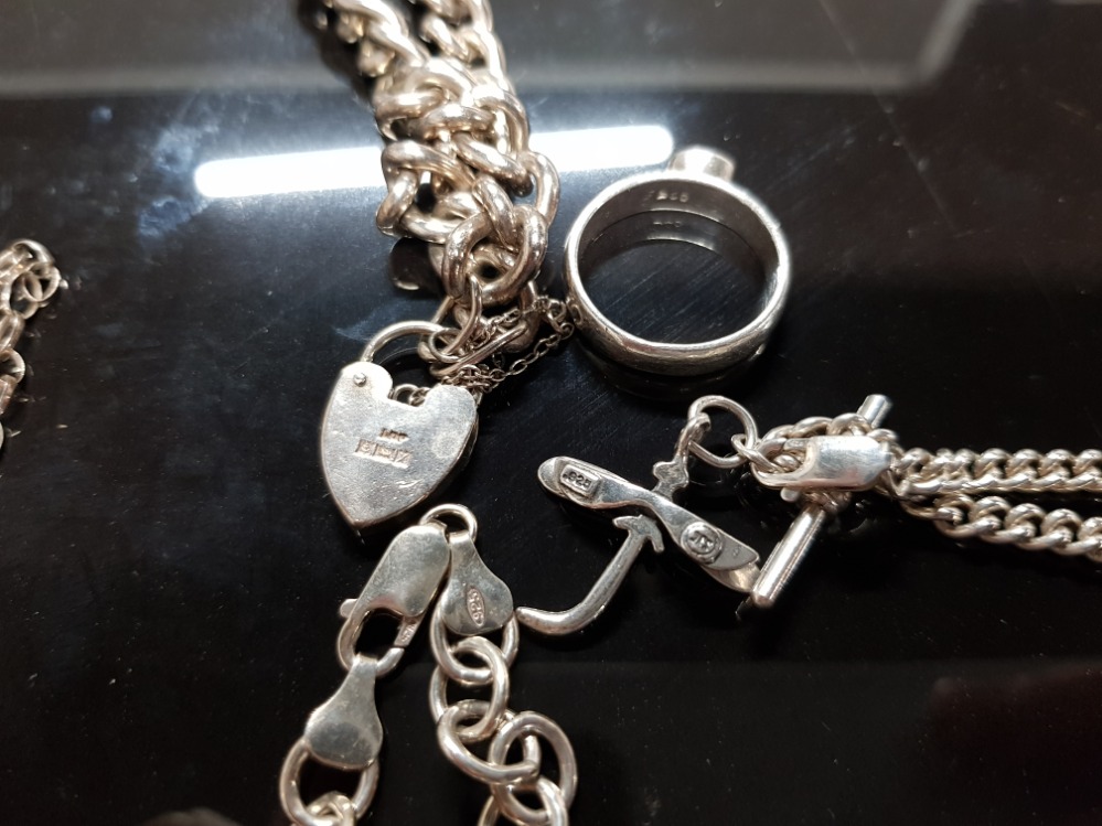 SILVER JEWELLERY COMPRISING A CONVERTED ALBERT CHAIN NECKLACE 3 BRACELETS GATE LINK A CHAIN LINK AND - Image 2 of 3