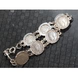 STERLING SILVER BRACELET, 19CMS MADE FROM SILVER 3 PENCE PIECES FROM REIGNS GEORGE V AND GEORGE