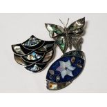 MEXICAN SILVER AND PAUA BROOCHES, INCLUDES BUTTERFLY