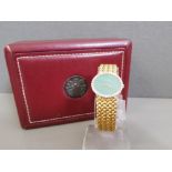 18CT GOLD PIAGET LADIES WATCH WITH GREEN DIAL DIAMOND BEZEL AND GOLD MESH STRAP WITH BOX
