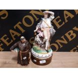 ROYAL DOULTON THE JOVIAL MONK FIGURE TOGETHER WITH A PARIAN GLAZE FIGURE OF A COUNTRY GENT AND DOG