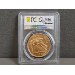 1902 GOLD FIVE POUNDS BRILLIANT UNCIRCULATED COIN IN A PCGS SLAB GRADED MS62PLUS. CURRENCY 5