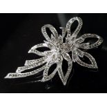 LARGE VINTAGE SILVER AND MARCASITE BROOCH IN FLORAL AND RIBBON DESIGN