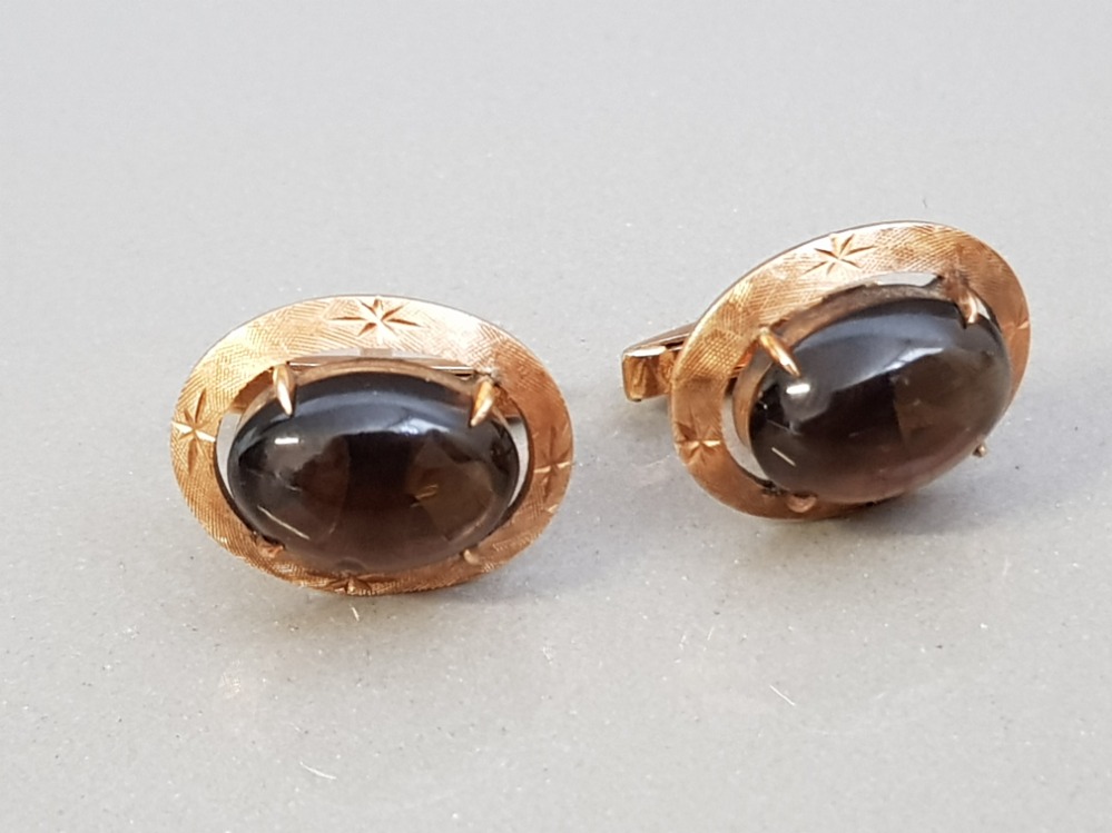 14CT ROSE GOLD SMOKEY QUARTZ CUFFLINKS 9.3G