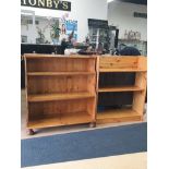 2 PINE BOOKSHELVES ONE ON CASTERS 80CM BY 100CM 95CM BY 100CM