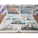 7 PRINTS OF FRENCH GALLEONS