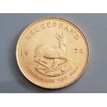 SOUTH AFRICA ONE OUNCE GOLD 1974 KRUGERRAND
