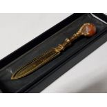 BOXED BRASS AND BANDED AGATE CLAW BOOKMARK