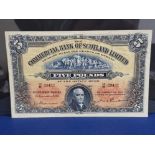 BANKNOTES COMMERCIAL BANK OF SCOTLAND LTD £5 DATED 1.12.1944 SERIES 15/M 29432 GOOD FINE CONDITION