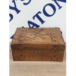 VINTAGE HEAVILY INLAID JEWELLERY CHEST AF 28CM BY 12CM BY 19CM