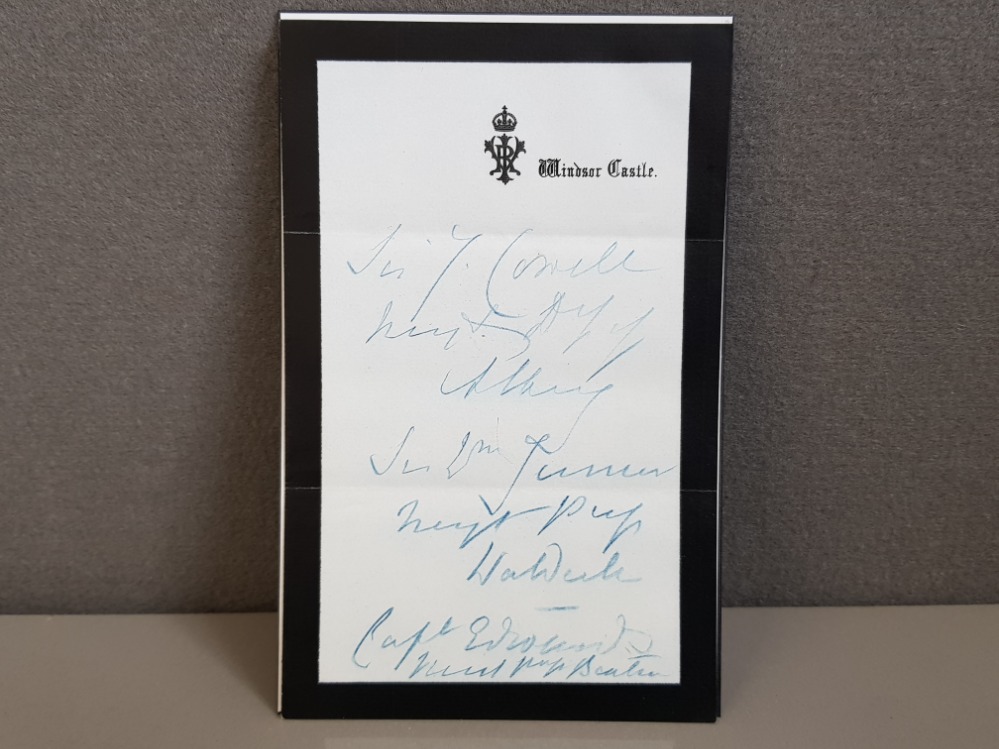 QUEEN VICTORIA HEADED NOTEPAPER OF THE QUEEN AT WINDSOR CASTLE, BLACK EDGED WITH A HANDWRITTEN