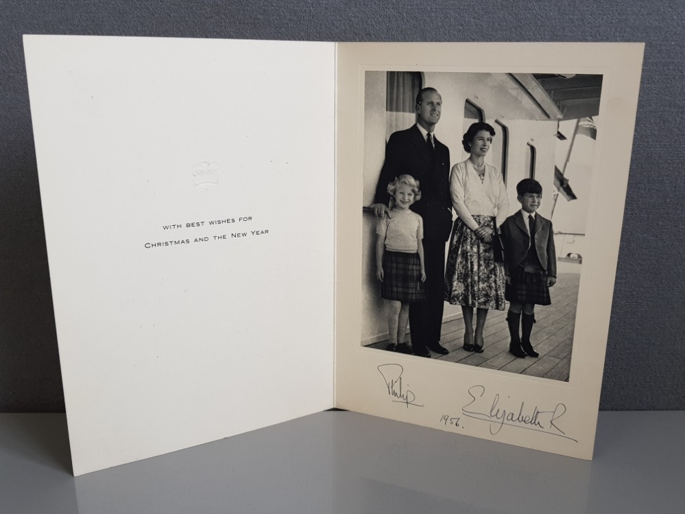 1956 CHRISTMAS CARD SIGNED BY THE QUEEN AND PRINCE PHILLIP