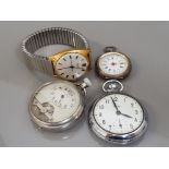 SEKONDA WRISTWATCH AND THREE POCKET WATCHES SMITHS, KINOBA AND ONE OTHER