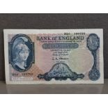 1957-61 5 POUNDS BANKNOTE, OBRIEN HELMETED BRITANNIA VERY FINE