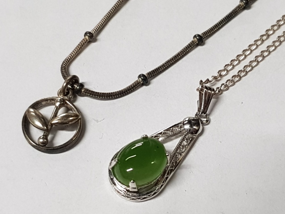 2 SILVER PENDANTS AND CHAINS 1 SET WITH JADE, 8.4G GROSS