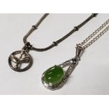 2 SILVER PENDANTS AND CHAINS 1 SET WITH JADE, 8.4G GROSS