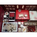 A BOX CONTAINING 2 JEWELLERY BOXED AND ASSORTED COSTUME JEWELLERY