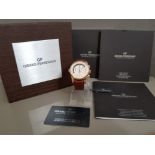 GIRARD PERREGAUX WORLD TIME CHRONOGRAPH 18CT ROSE GOLD WATCH WITH ORIGINALBOX AND PAPERS IN MINT