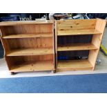 DUCAL PINE BOOKCASE TOGETHER WITH ANOTHER SIMILAR OPEN ONE