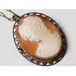 ROLLED GOLD CAMEO BROOCH PENDANT NECKLACE 6.5G