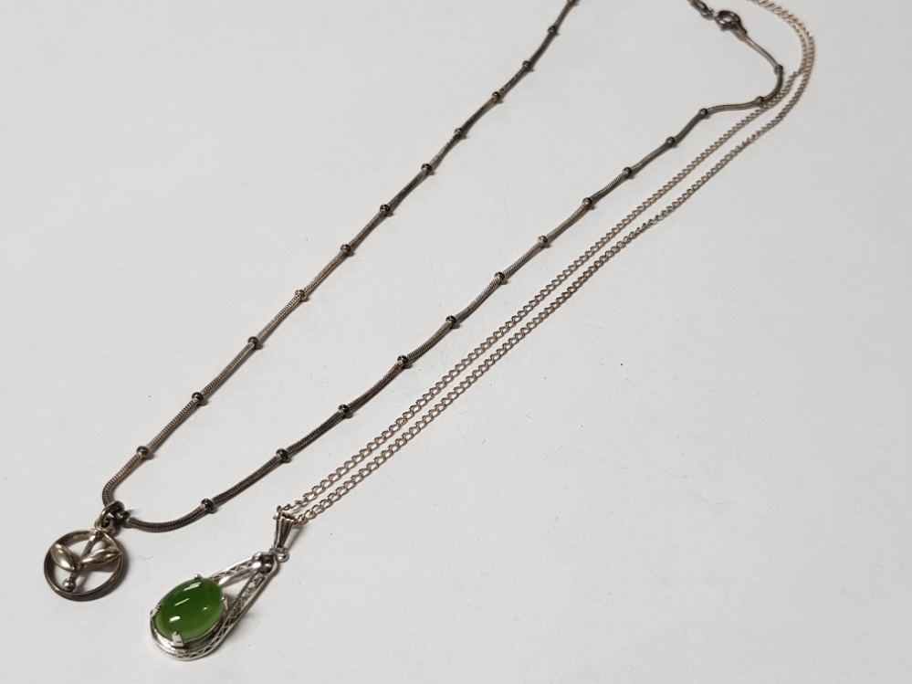 2 SILVER PENDANTS AND CHAINS 1 SET WITH JADE, 8.4G GROSS - Image 2 of 2