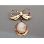 9CT GOLD BOW AND CAMEO BROOCH 5.8G