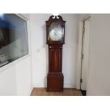 AN EARLY 19TH CENTURY MAHOGANY LONG CASE CLOCK WITH BRITISH ISLES AND TRADE SCENES TO FACE CEO