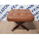 A LEATHER BUTTONED FOOTSTOOL ON X BASE