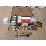 A TRAY CONTAINING MISCELLANEOUS ITEMS SUCH AS TABLE LIGHTER SMOKING PIPE COSTUME JEWELLERY