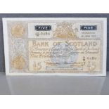 BANK OF SCOTLAND 5 POUND BANKNOTE DATED 26.6.1953, SERIES 15/N 0480 CLEANED AND PRESSED, GOOD FINE